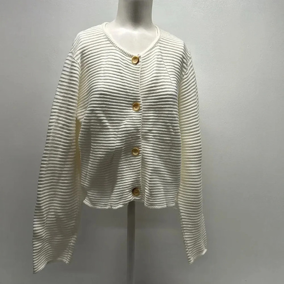 Habitat Cardigan Sweater Knit Button Down Ribbed Cotton White Size Small Medium - Picture 1 of 8